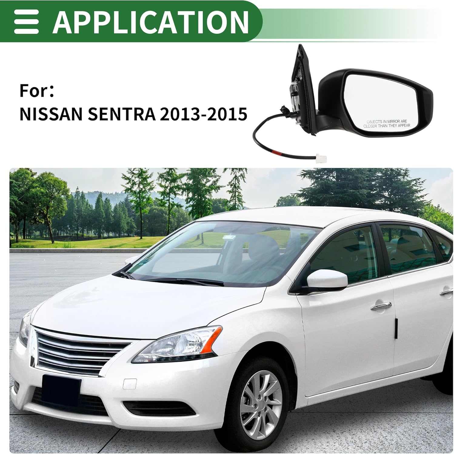 Motoforti 3 Pins Right Passenger Side Power Door Mirror Replacement Side View Mirror Assembly for NISSAN SENTRA 2013 2014 2015 No.963013SG0B Black Manual Folding Non-Heated Mirror Glass