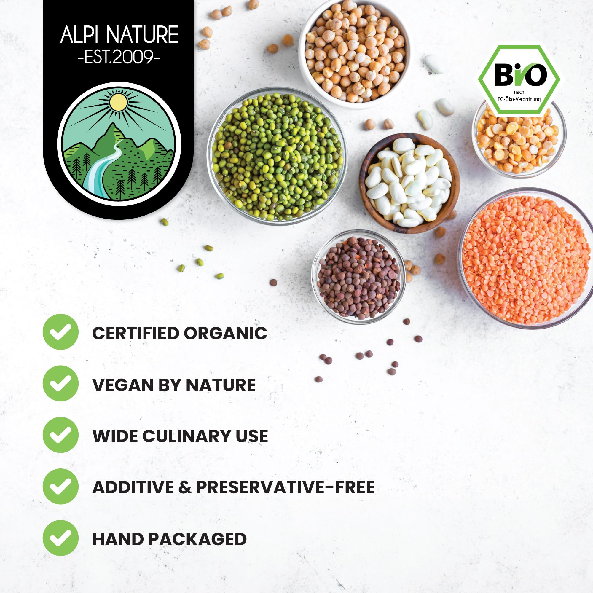 Alpi Nature Frijoles Azuki Orgánicos 1kg, Frijoles Rojos Adzuki Enteros, Legumbres sin Gluten