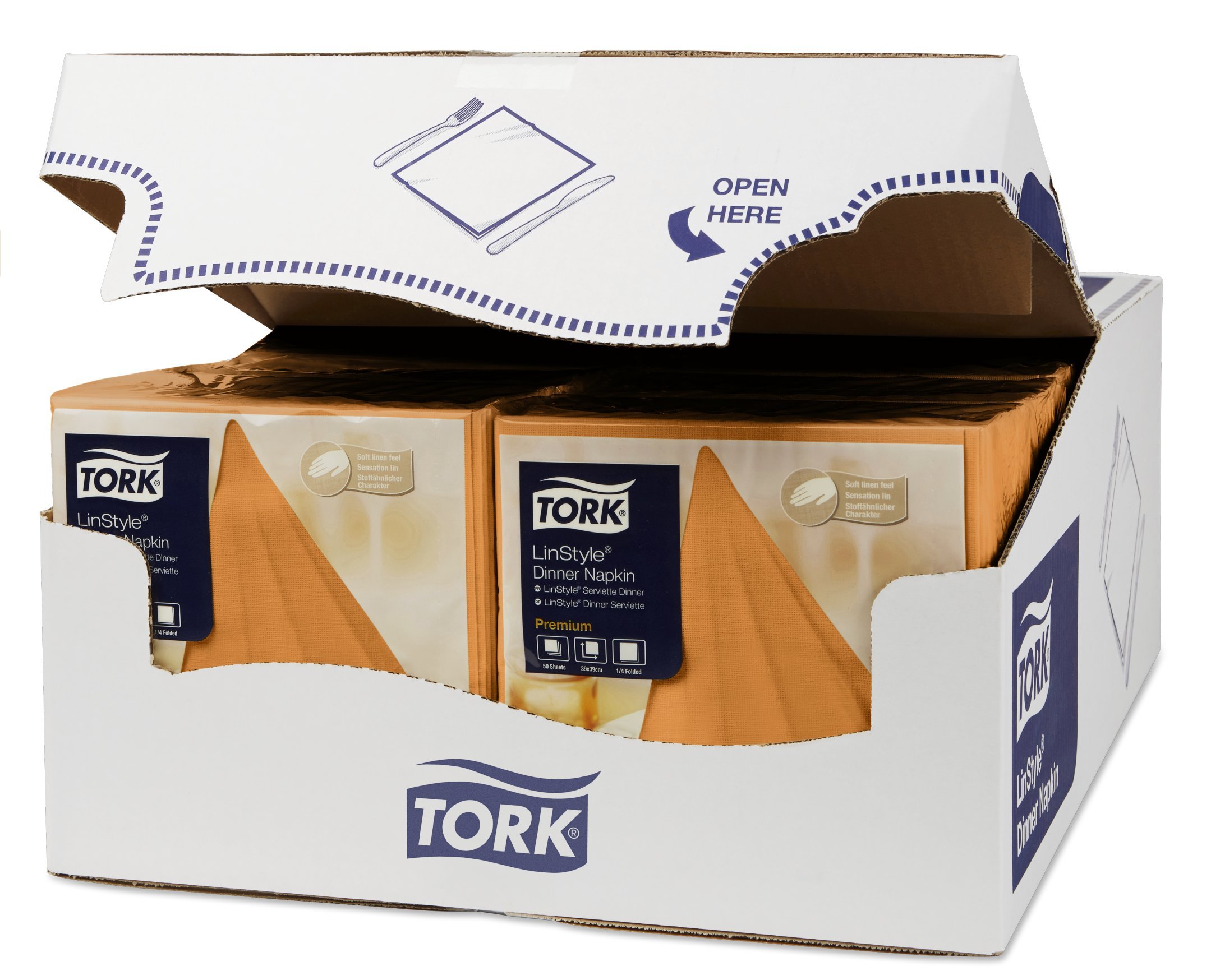 Tork 478851 Serviettes Dinner Premium Linstyle couleur orange / 1 pli - 39cm x 39cm - 12 x 50 serviettes