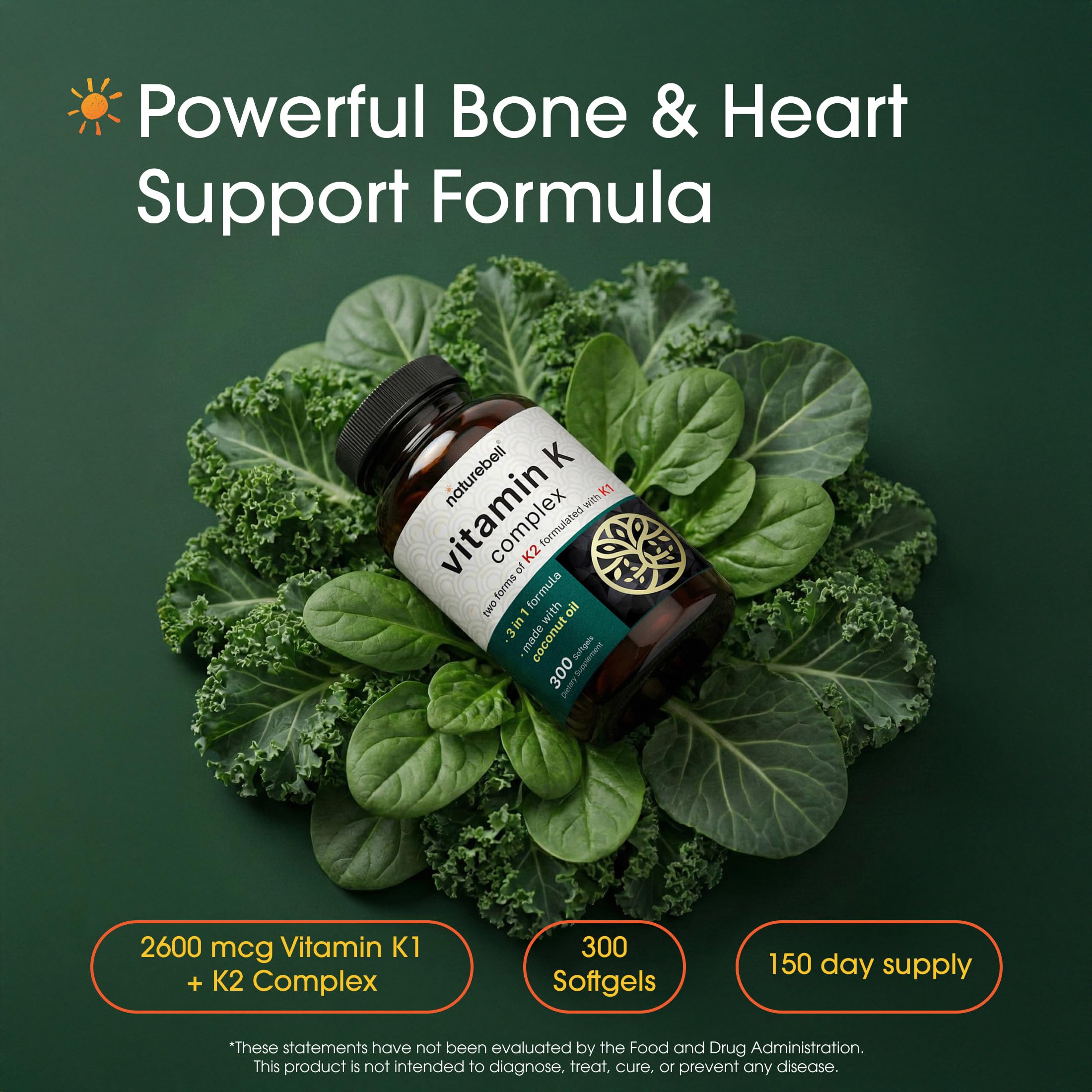 NatureBell Vitamin K Complex 2,600mcg, 300 Softgels — Amazon image 2
