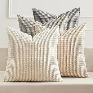 MIULEE Boho Farmhouse Decorative Pillow Covers 20x20 Inch Set of 4 Rustic Modern Home Decor Couch Throw Pillows Corduroy Pillowcases for Sofa Living Room Bed Neutral