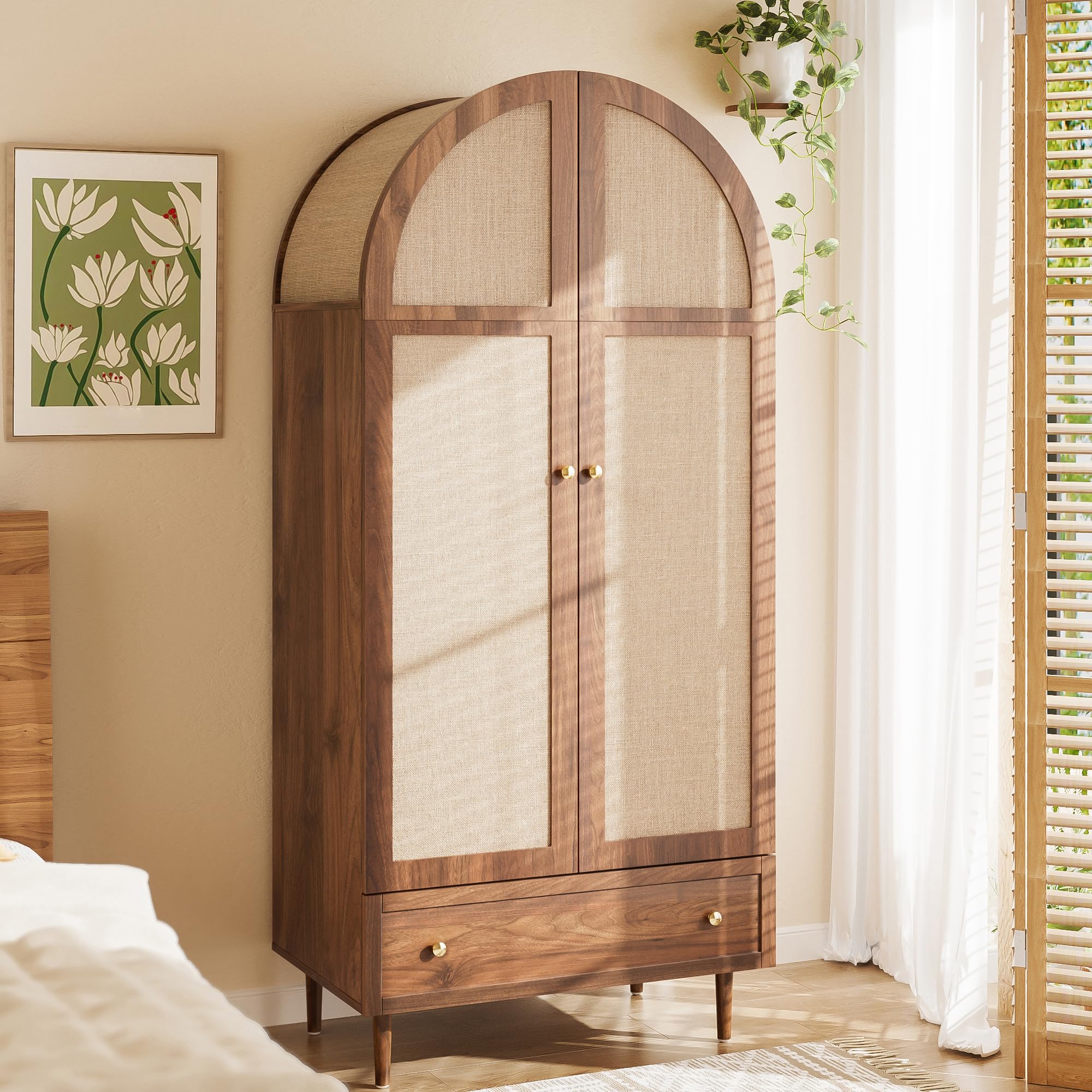 Wiuzo Armadio con cassetti, 79 x 50 x 175 cm (lunghezza x larghezza x altezza), porte in legno con rivestimento in lino, ampio spazio di archiviazione, armadio per camera da letto, soluzione di