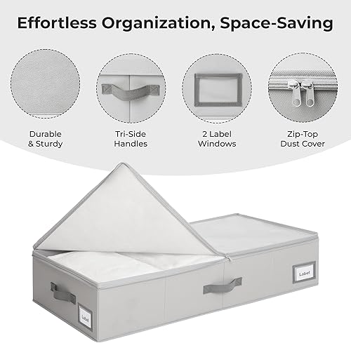 Miniatura 3 de Cupic Cupid Contenedores de almacenamiento debajo de la cama, organizador plegable grande con tapa para dormitorio, caja de almacenamiento debajo de
