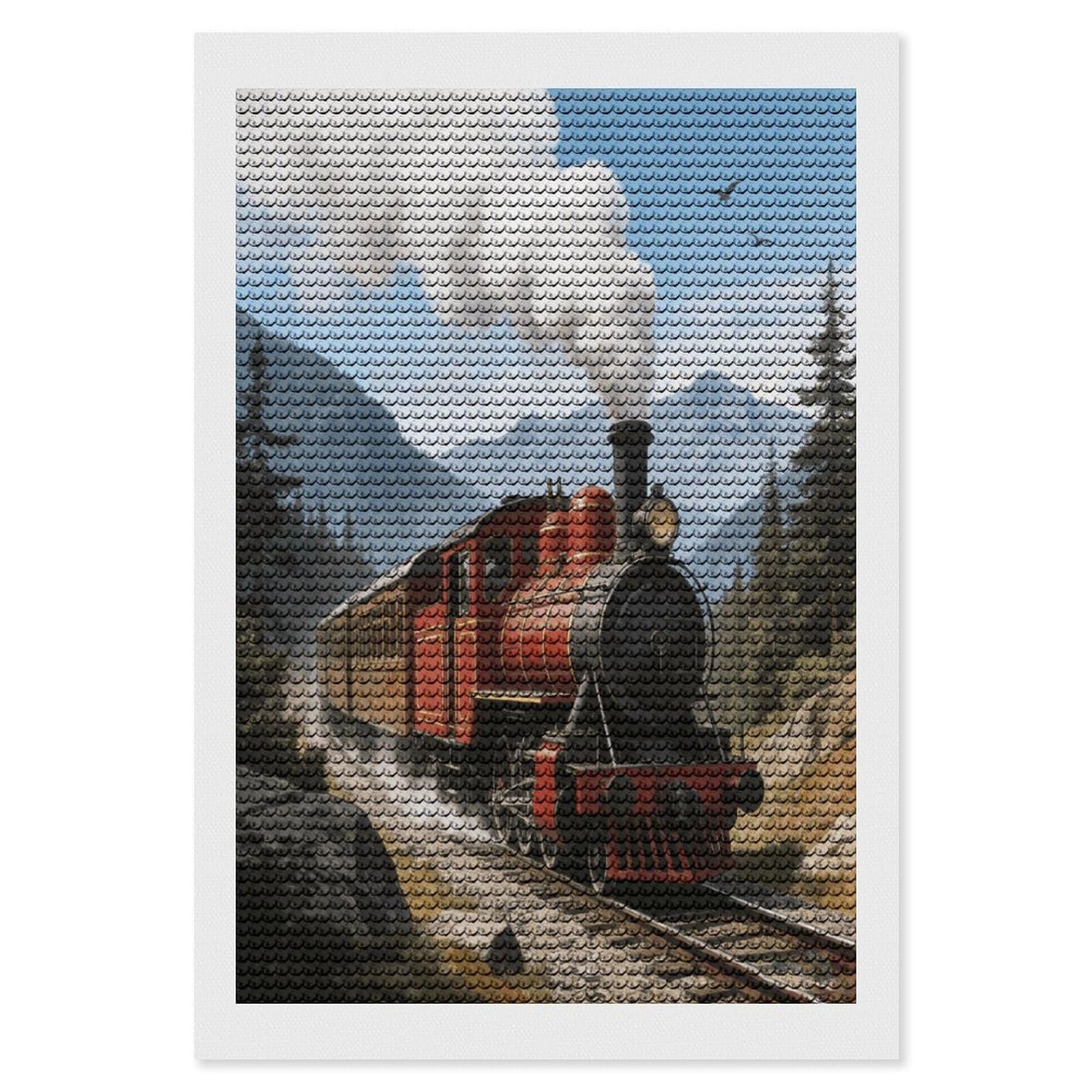 FekiLoot Train Paint by Numbers Kit for Adults Beginner DIY Diamond Dots Paintings Round Full Drill Diamond Art Kits Picture Diamond Art Painting Kits for Home Decor 8"x12"