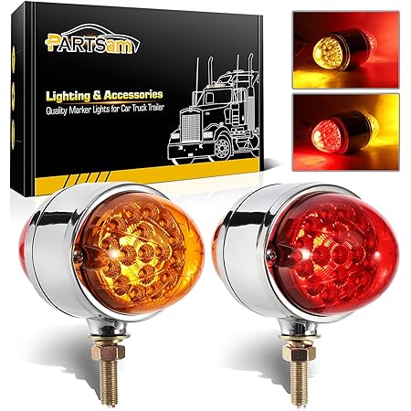 Dreamdragon 2PCS 17 LED KEF16 Dual Revolution Amber Red Turn Signal & Marker To Green Auxiliary Watermelon Lights Chrome Pedestal Fender Lights Clear Lens - View #8