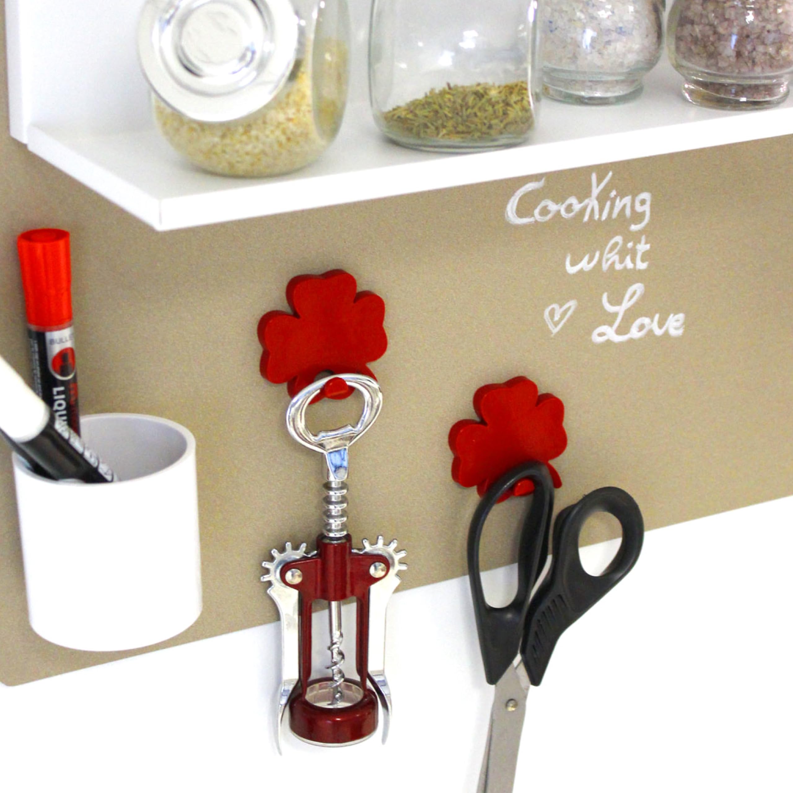 KalaMitica - Set of 2 Magnetic Wall Hangers with Powerful Magnet - Red Four Leaf Clovers - Image 4