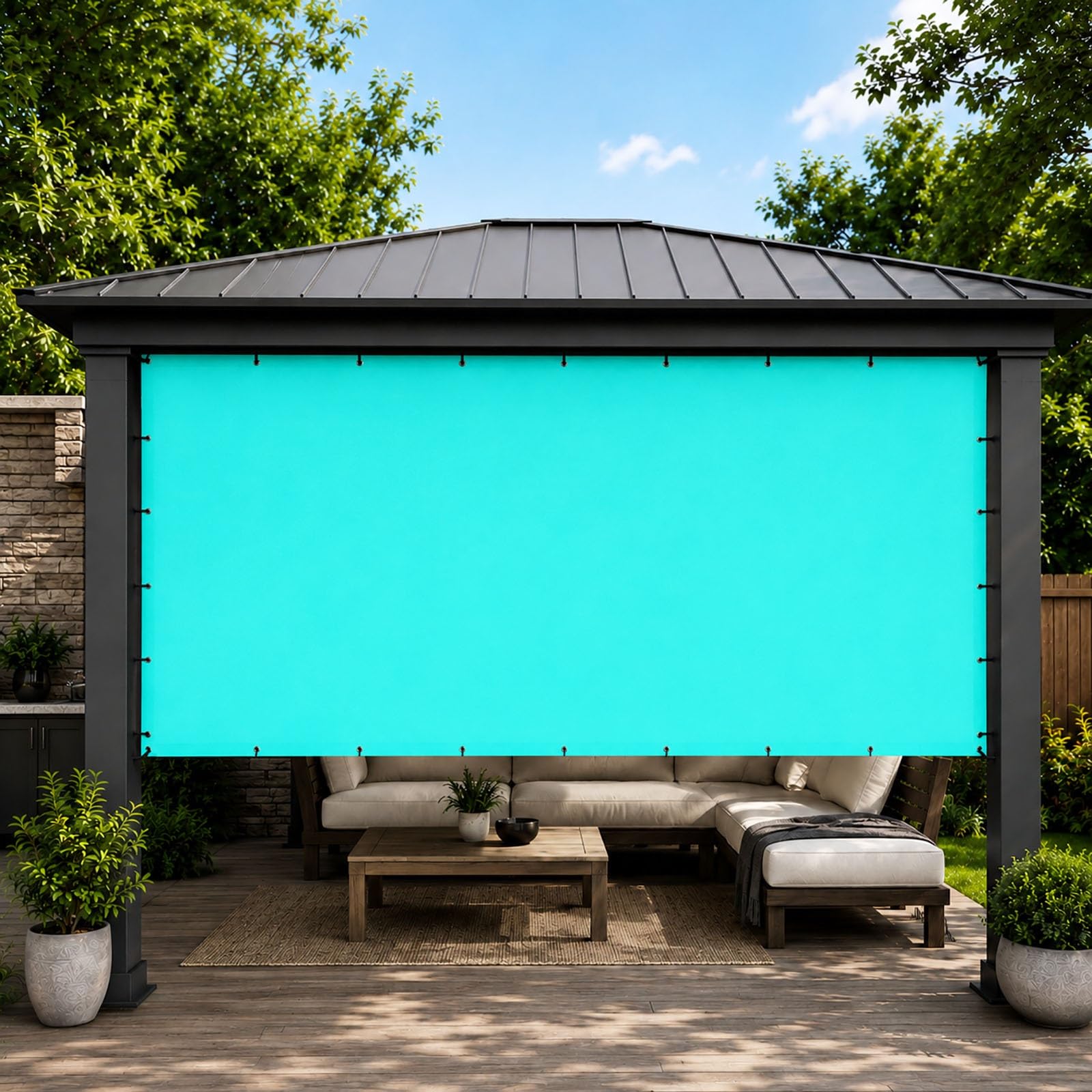 Tenda da Sole Impermeabile 80 x 600 cm Protezione Raggi UV 98% Impermeabile Poliestere Antistrappo Robusto e Stabile Telo Ombreggiante per Esterno per Giardino, Blu Cielo