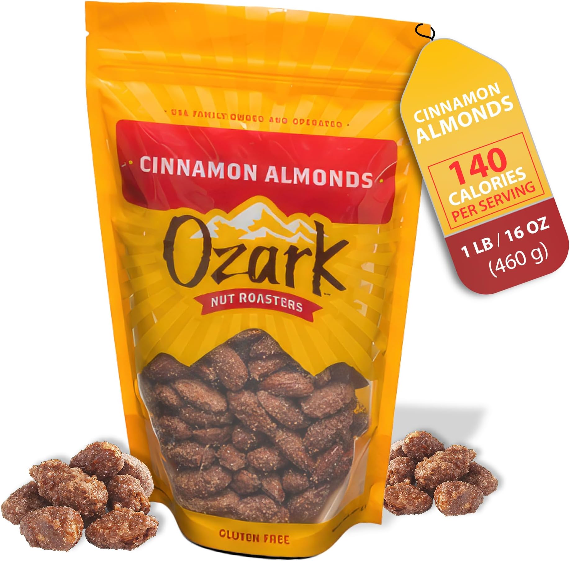 OZARK NUT ROASTERS, Cinnamon Almonds, Cinnamon-Flavored Snacks, Roasted & Coated, World-Class Gourmet Candied Nuts, 16 oz, Pack of 1