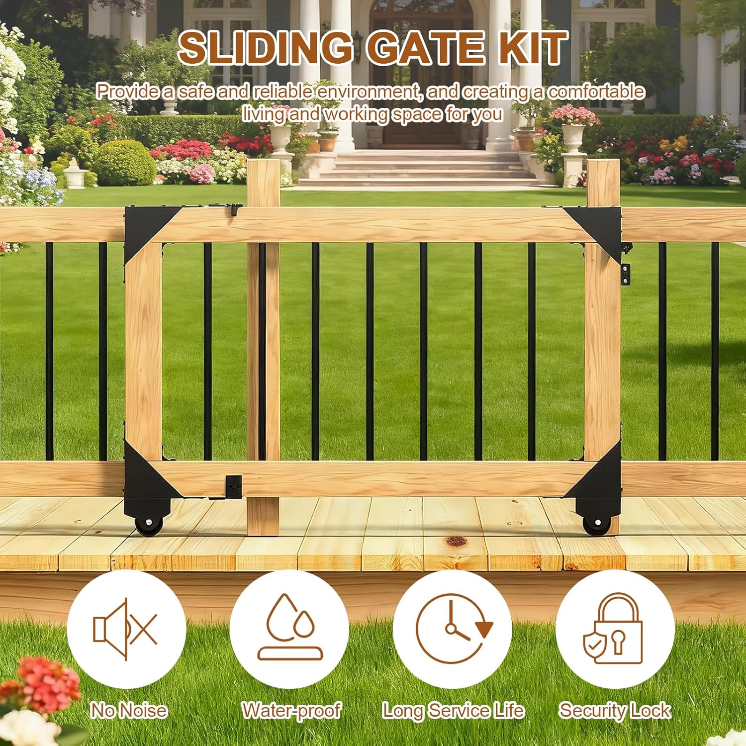 Sliding Gate Kit, DIY Sliding Gate Hardware Kit for Deck Gate and Porch Gate, Can Achieve Smooth, Secure Gate Operation and Easy Installation