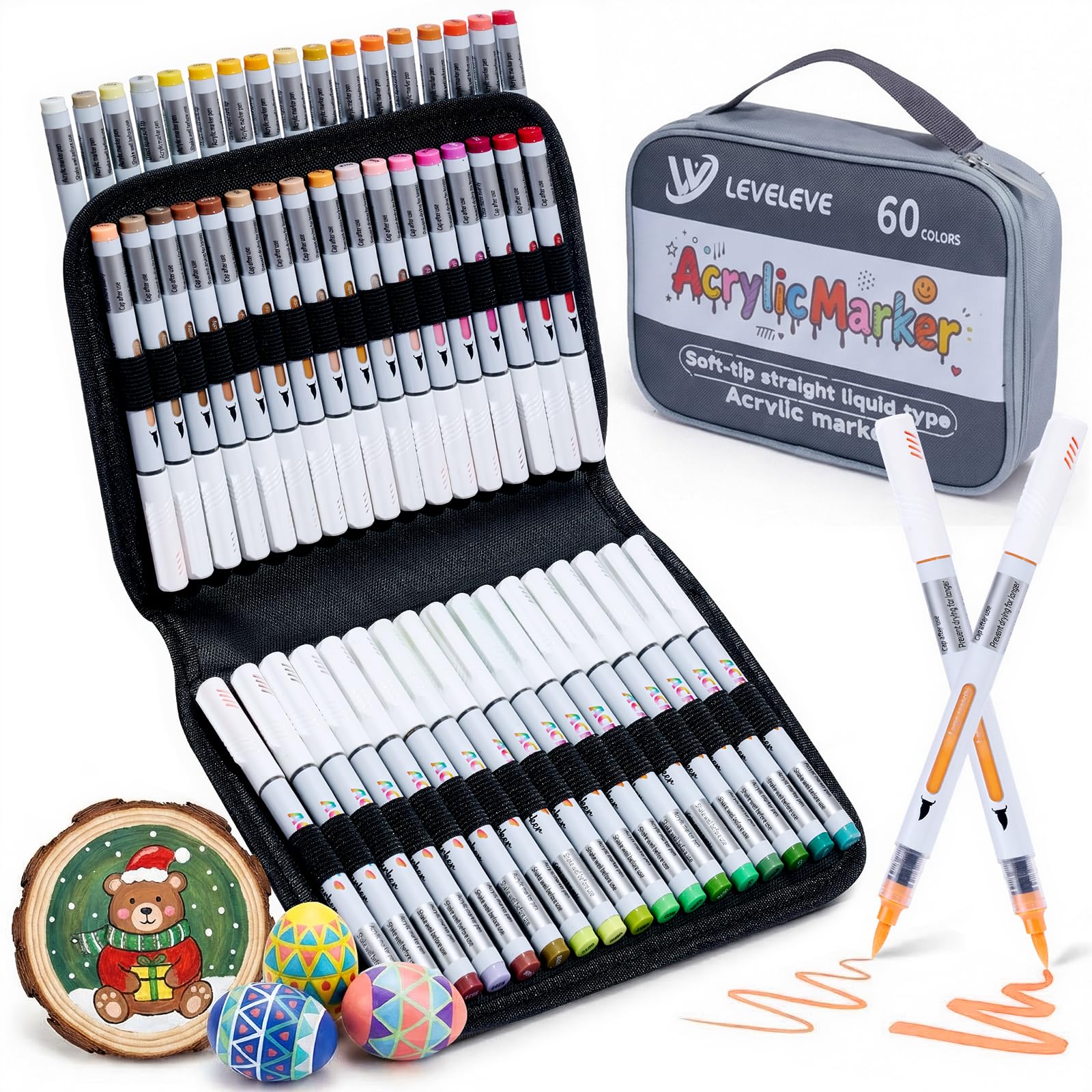 Acrylic Paint Markers Flexible brush tip, 60 colors Paint Pens with Bag | for Rock Painti…