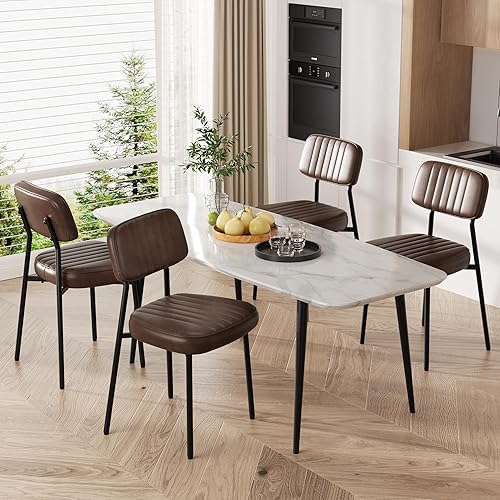 Juego de 4 sillas de comedor, modernas sillas de comedor de piel sintética con respaldo de asiento grueso y patas de metal, cómodas sillas de cocina