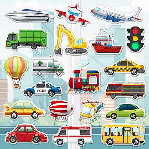 Whaline 40 calcomanías de gel grueso de transporte para ventana de vehículo, lindos autos de policía, aviones, barcos, autobús, trenes, ventanas,