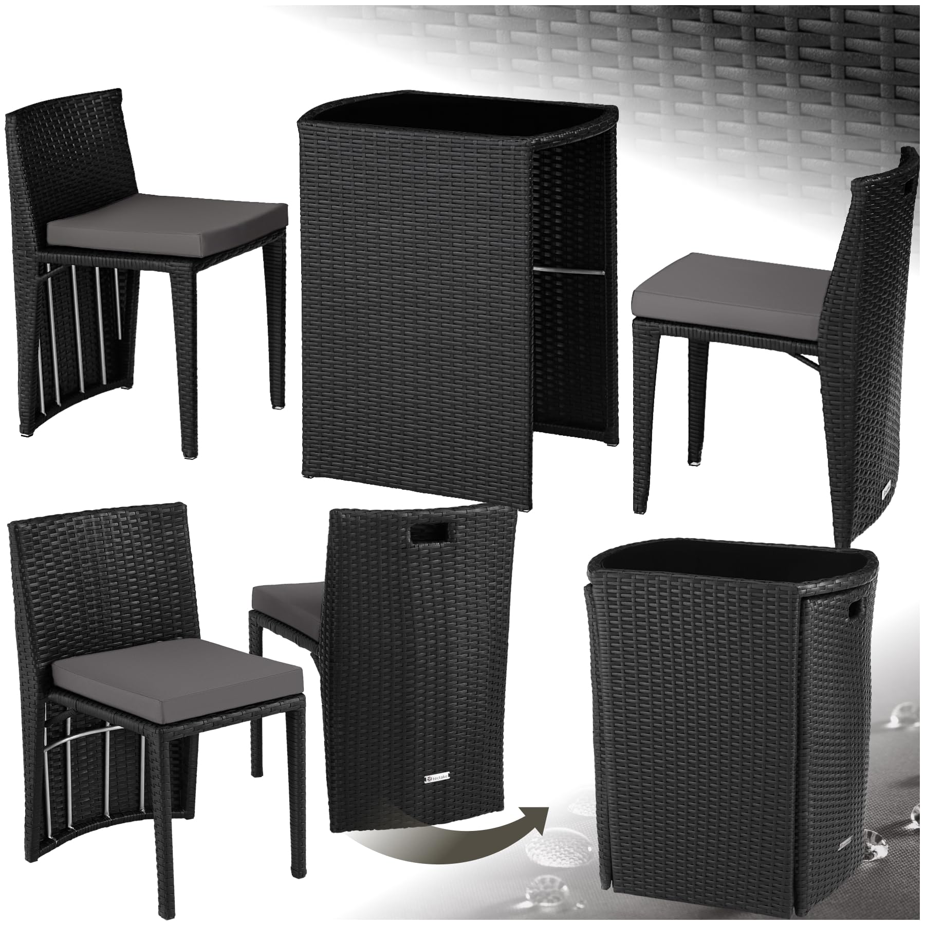 tectake Wicker Bistro Set Hamburg assembled on a patio