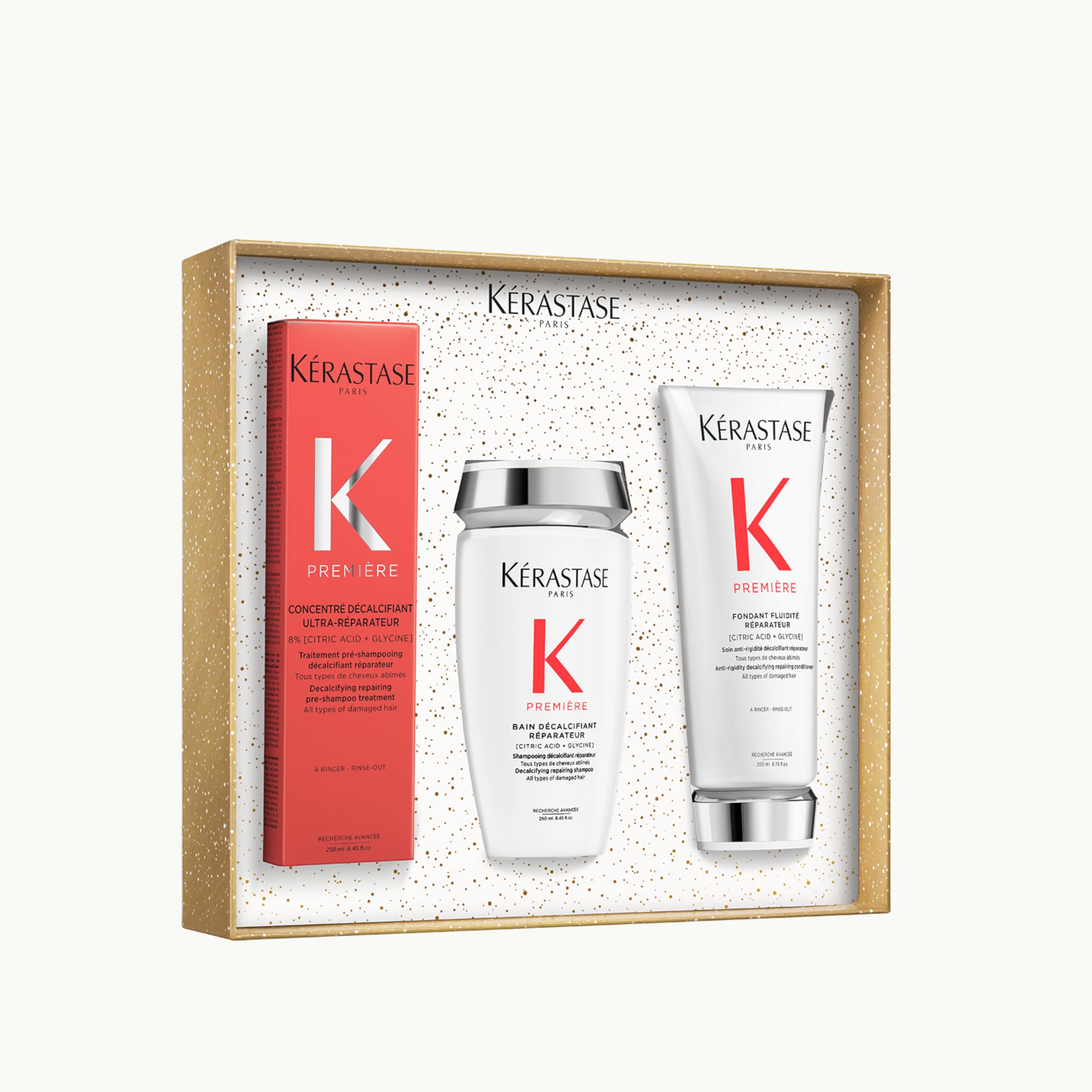 Kérastase, Première, Kit per Capelli Danneggiati, Pre-Shampoo + Shampoo + Balsamo, Azione Riparatrice, Capelli Più Forti, Décalcifiant Réparateur, 250 + 250 + 200 ml
