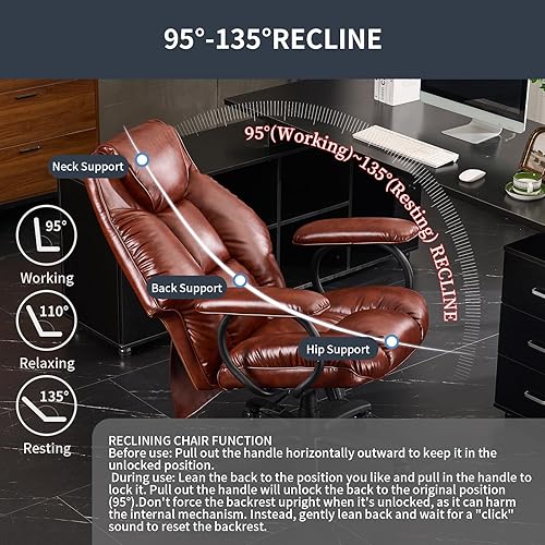 Miniatura 4 de Silla de oficina grande y alta, silla ejecutiva de respaldo alto con otomana, 400 libras, silla de oficina ergonómica con reposabrazos acolchado,