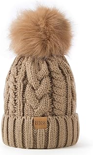 REDESS Women Winter Pompom Beanie Hat with Warm Fleece Lined, Thick Slouchy Snow Knit Skull Ski Cap