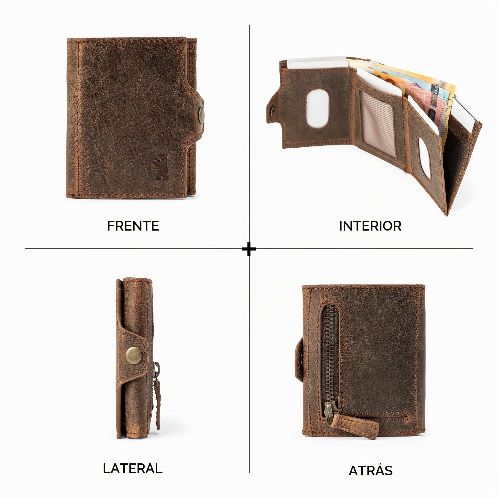 Berliner Bags Hamburg Cartera Mini de Cuero para Hombre con Monedero, RFID | Marrón Billetera De Piel De Búfalo Slim 8 Tarjetas Ventana Dni Ficha Carrito Protección Nfc Estilo Vintage Único Y Elegante