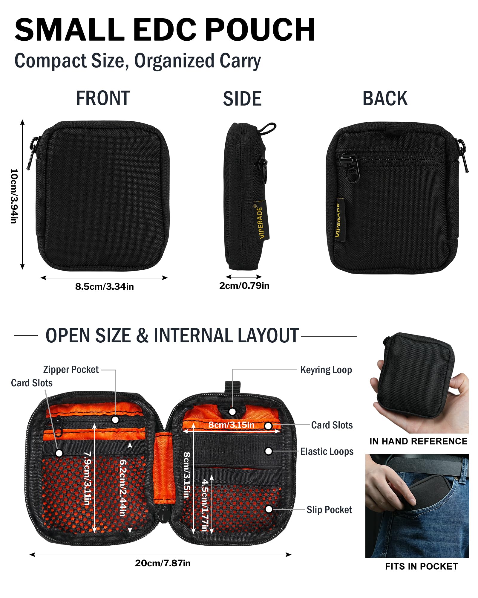 VIPERADE VE34 Mini EDC Pouch, Kleine Werkzeugtasche für Taschenwerkzeug und Multitools, Kompakt EDC Tasche Mini Geldbeutel Herren
