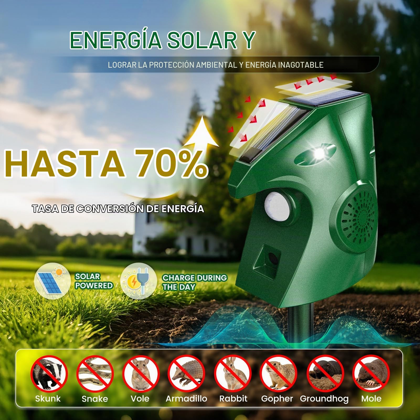 Repelente Gatos, 2 Modos Ultrasónicos Ahuyentador Gatos con Luz Intermitente, Ahuyentador de Gatos Exterior con Energía Solar e Impermeable, Perros, Pájaros, Zorrillos, Ardillas