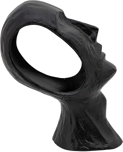 Sagebrook Home Escultura facial de metal de 11 pulgadas, estatua facial abstracta de aluminio en negro, figura decorativa contemporánea creativa