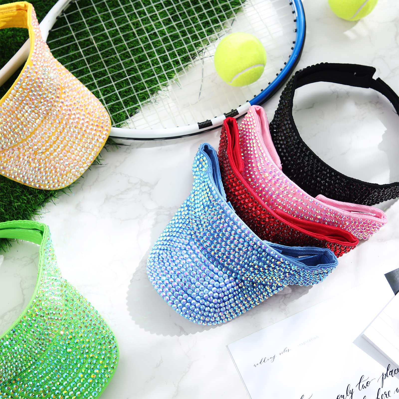 Yahenda 10 Stück glitzernde Visiere, Glitzer-Visier mit Strasssteinen, Sport-Sonnenblende, Bunte Hüte, verstellbare Sommermütze, Golf-Sonnenblende, Kappen für Männer und Frauen, Sportfarben, M-L
