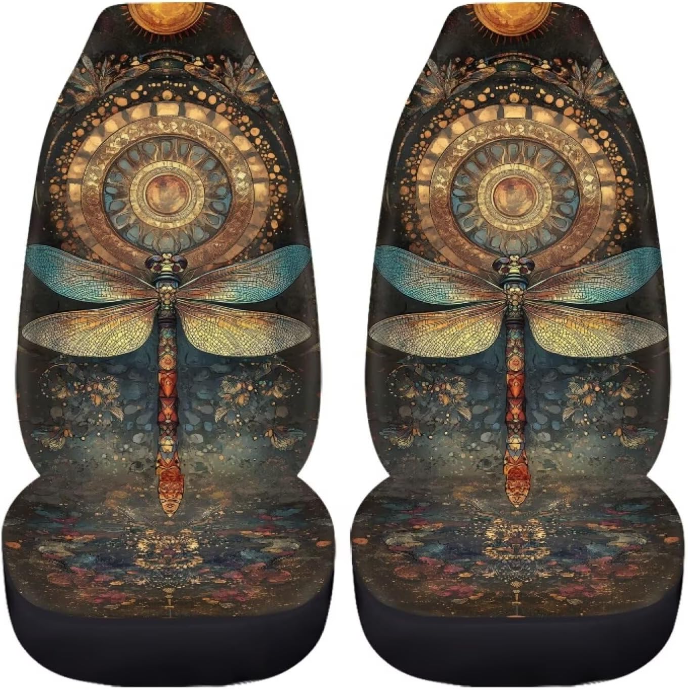 Boho Mandala Dragonfly Print Car Seat Cover,Vehicle Accessories Interior for Women Men,Non-Slip Car Seat Cover Protector Front Seat,Universal Fit,2pc