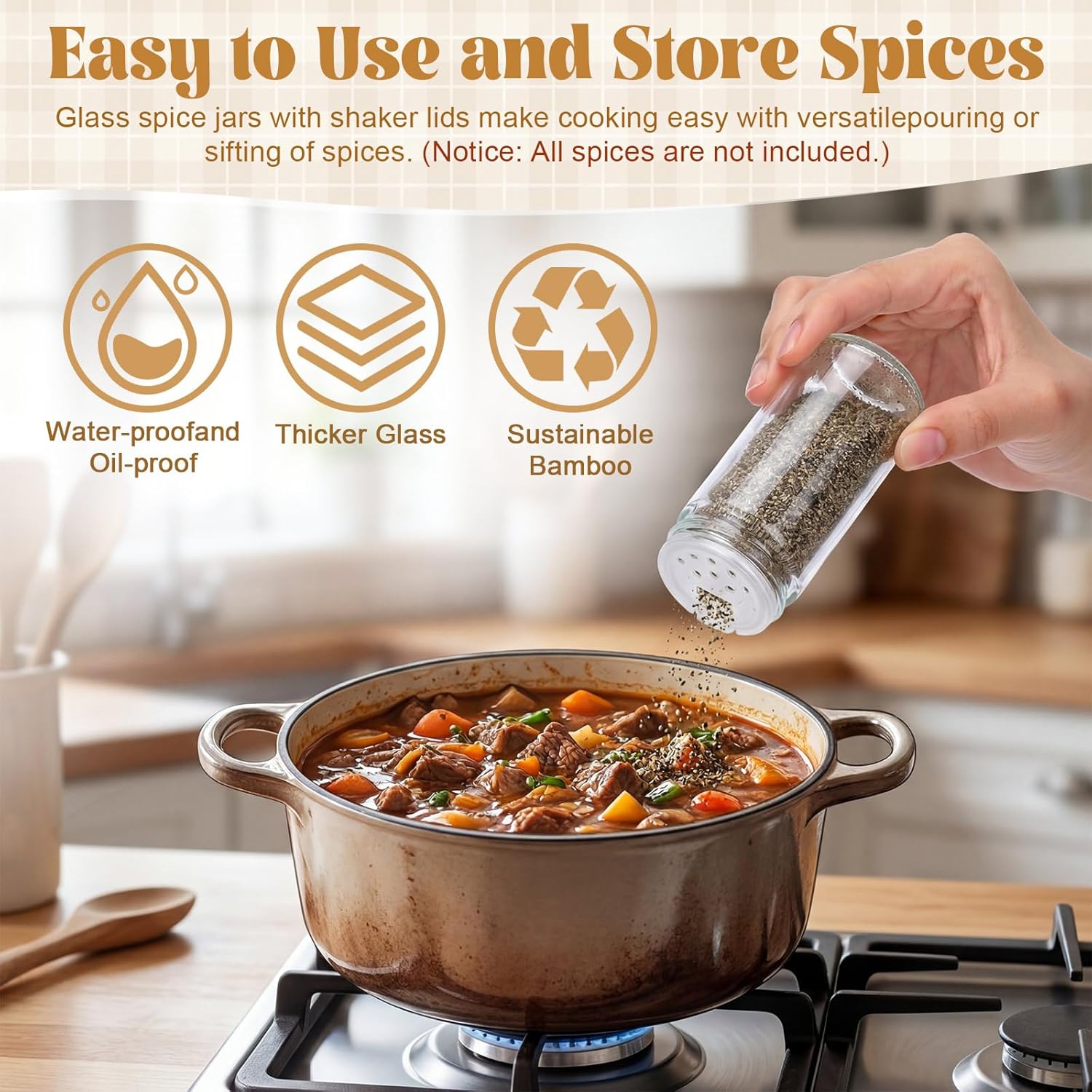 Sliner 20-jar Rotating Countertop Spice Rack Organizer with Bamboo Tower, 360° Smooth Spin Seasoning Holder with 20 Glass Jars, Sifter Lids, 72 Reusable Labels, Marker & Silicone Folding Funnel