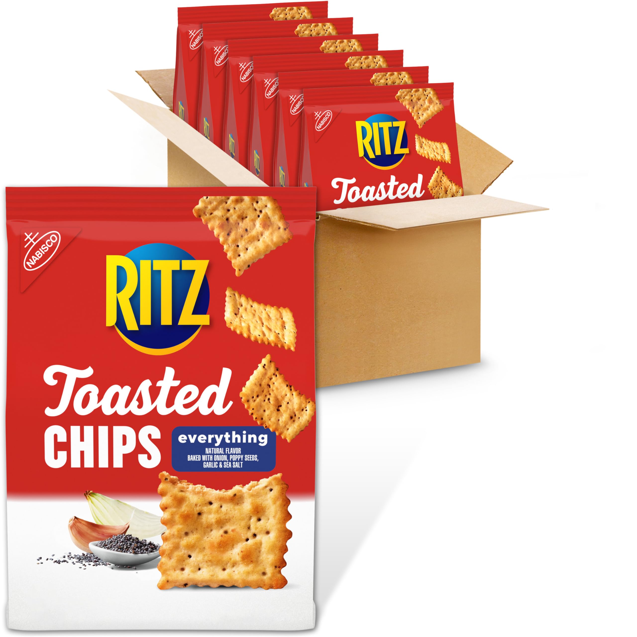 RITZ Toasted Chips Everything Crackers, Party Snacks, Bulk Snacks, 6 - 8.1 oz Bags