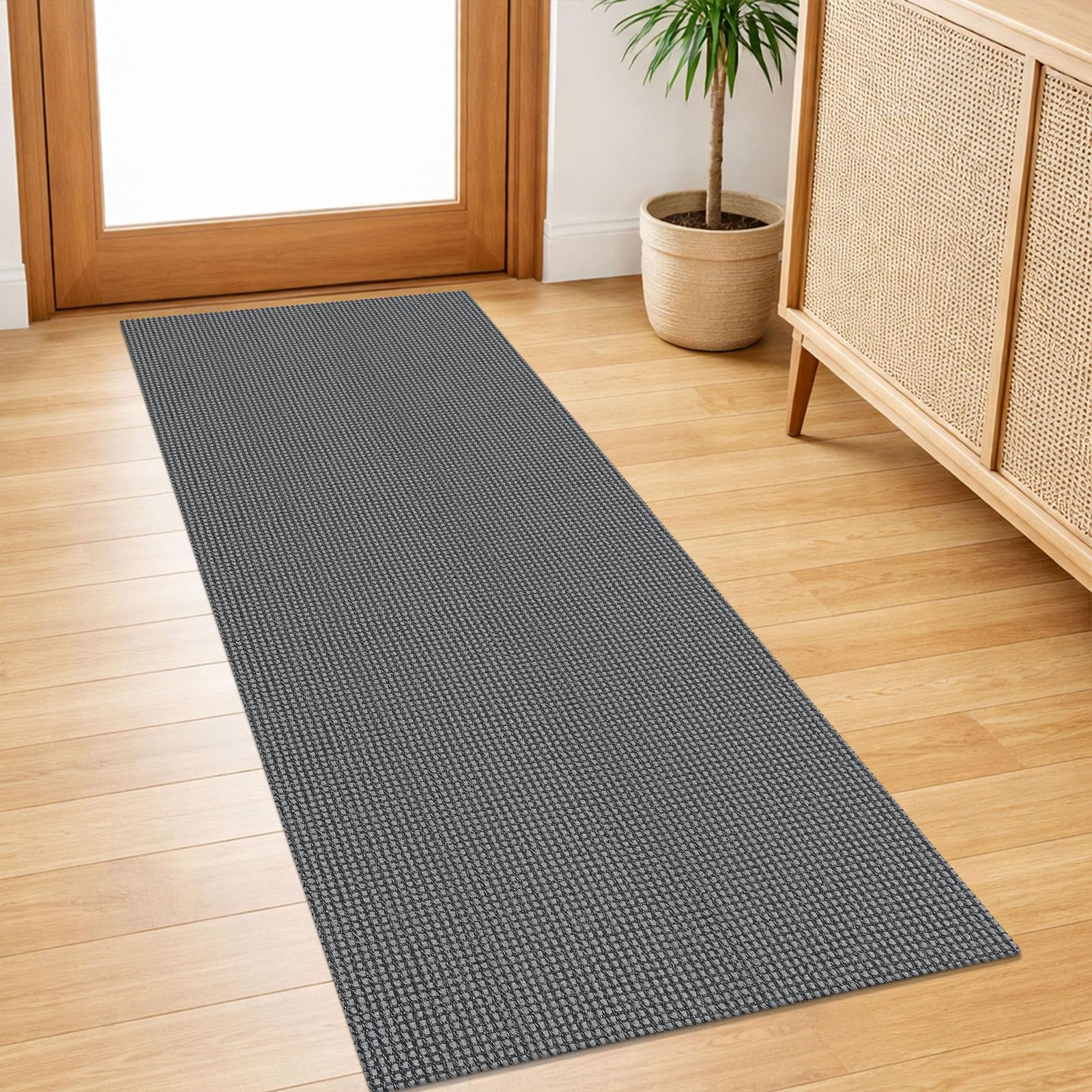 IOHOUZE Washable Runner Rug 2x5 Non Slip Runners for Hallways Entryway Runner Indoor, Kitchen Throw Rug Woven Cotton Floor Carpet for Hall Entrance Bedroom, Dark Grey