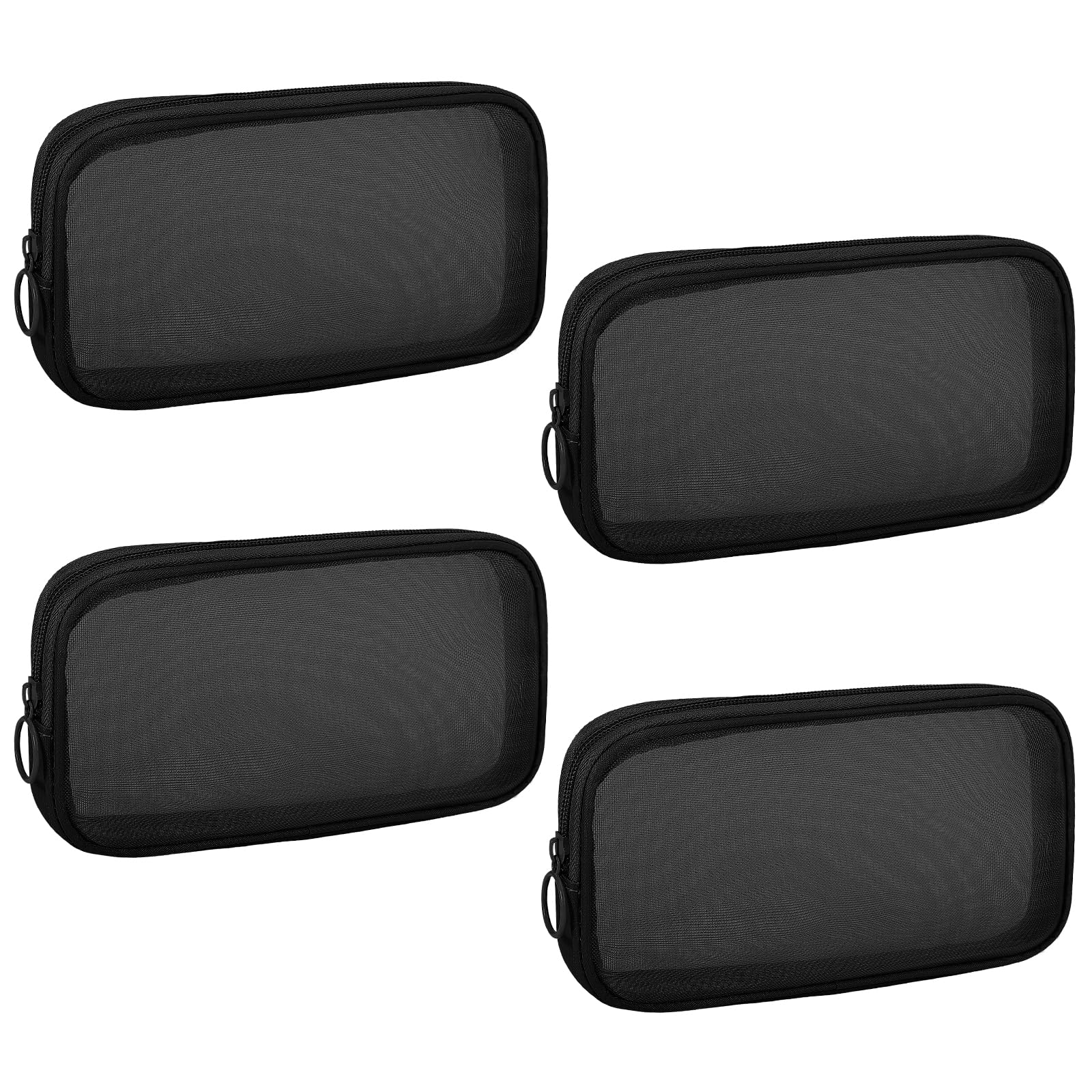 Photo 1 of Sinzip 4 Pieces Mini Zipper Nylon Mesh Pouch, Mesh Cosmetic Bags Makeup Bags, Multipurpose Travel Toiletry Bags for Office Supplies and Travel Accessories (Black, M)