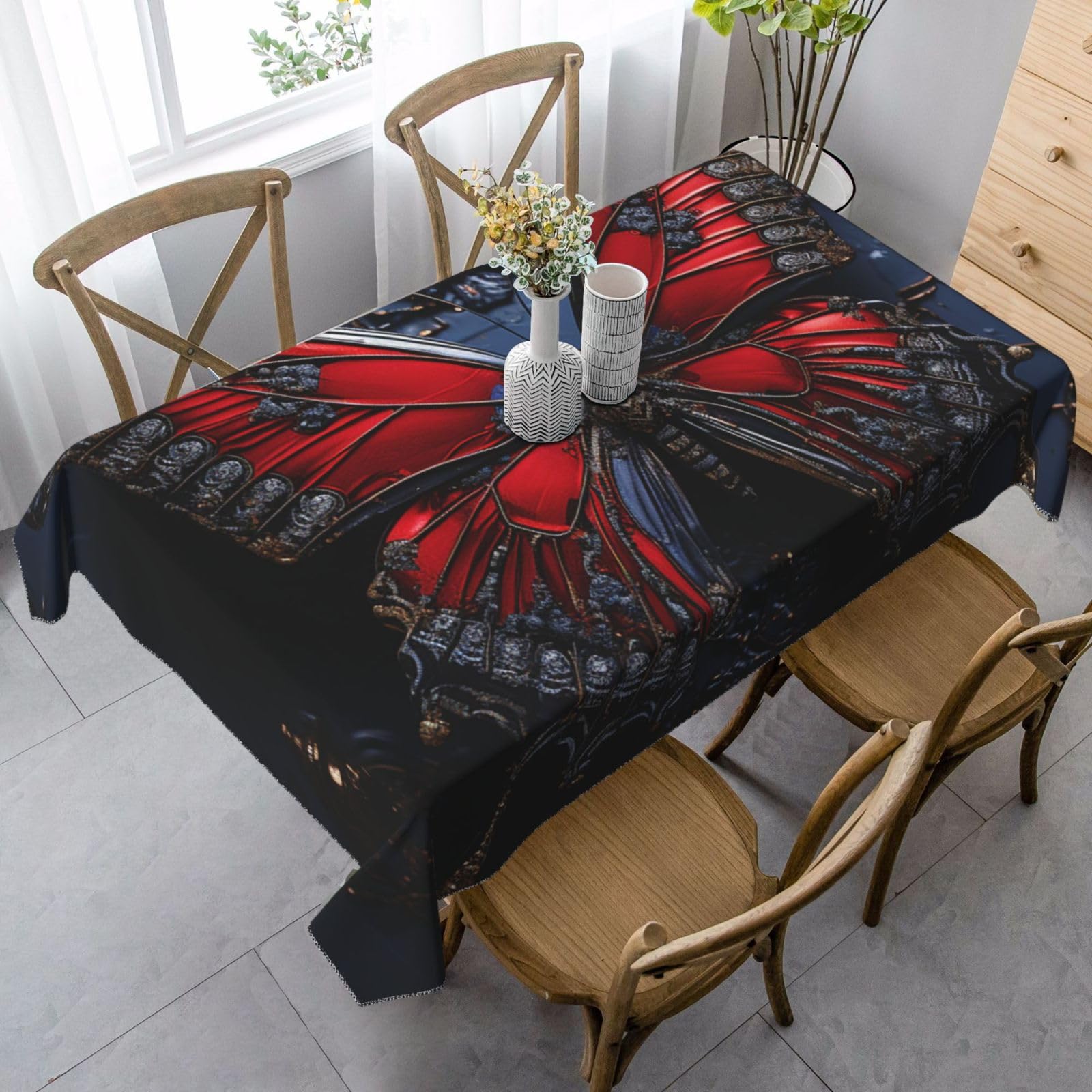 Red Butterfly Rectangle Tablecloth 35x55 Inch, Washable Reusable Farmhouse Table Cloths Wrinkle Free And Spillproof Kitchen Dinning Table Cover For Party Wedding Picnic Home Decor Tablecloths