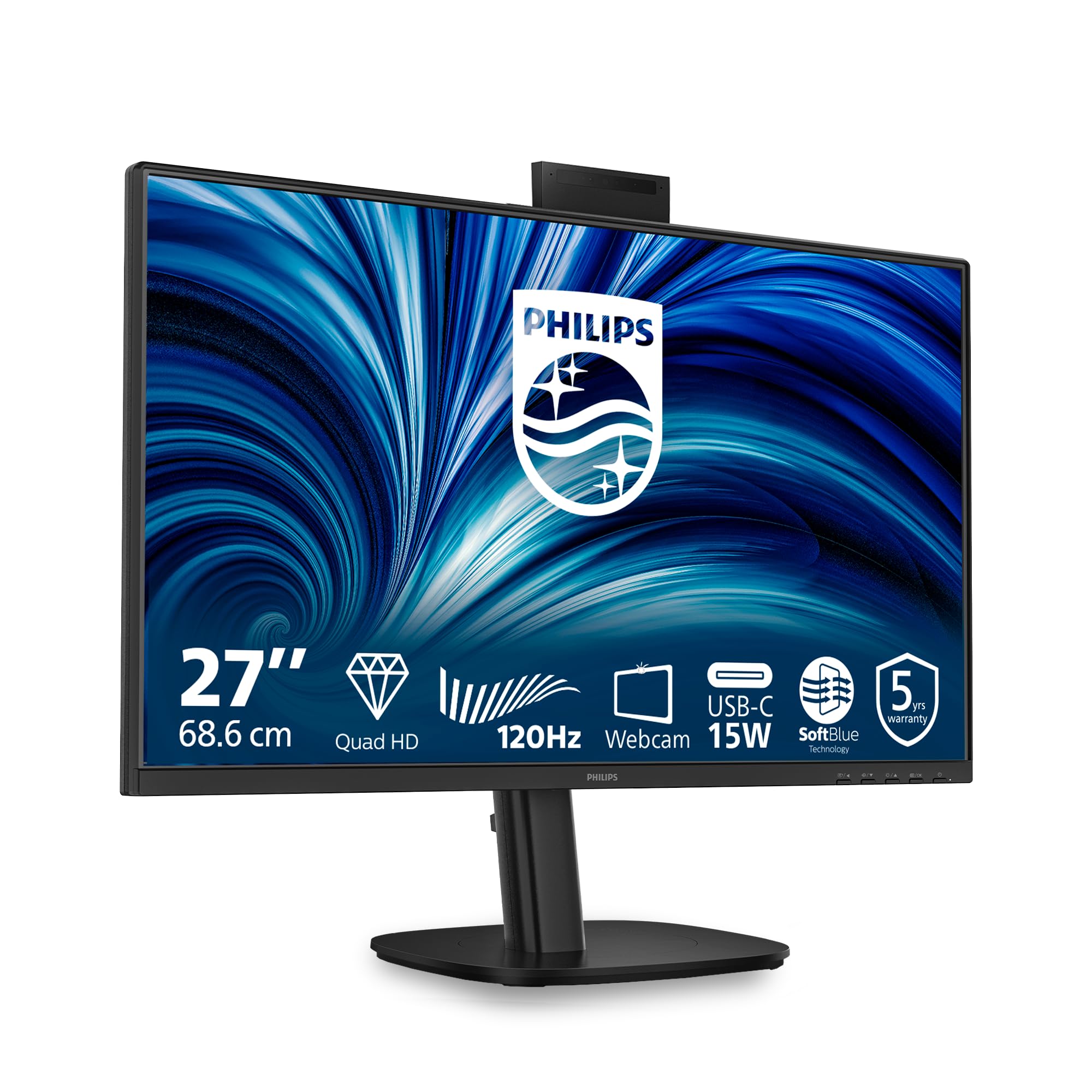 Philips Monitor 27B2N3500JH 27 pollici 2560x1440, WQHD, 120Hz, IPS Panel, 4ms GtG, USB HubWebcam, Speakers, Height Adjustment, (HDMI2x 2.1 TMDS DP 1x 1.2) Nero