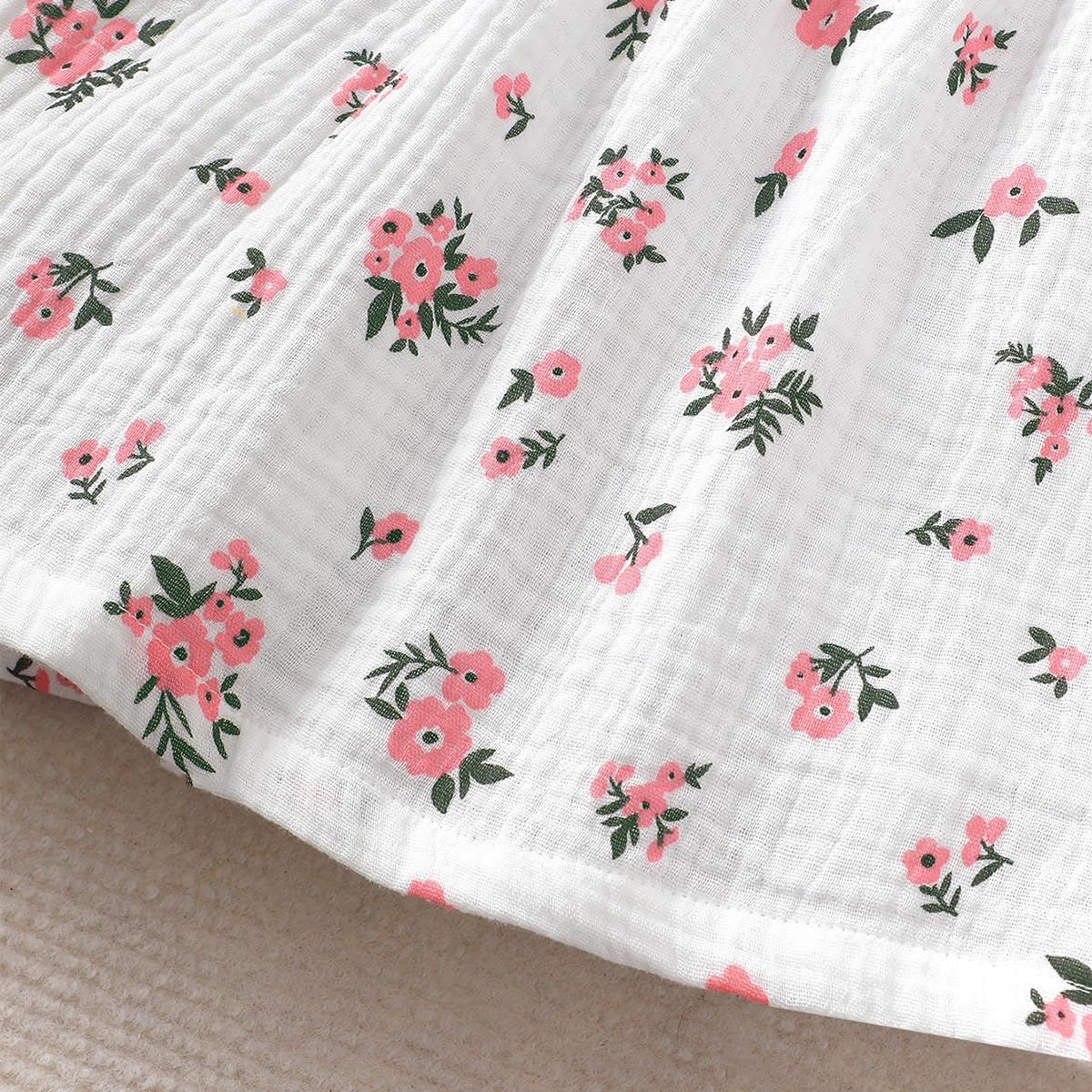 Ensembles Robes et Chapeaux pour Petites Filles Manches à Volants Imprimée Cœurs/Fleurs Robe en Coton et Lin Fille Tenue Printemps et Été Vêtement - 5