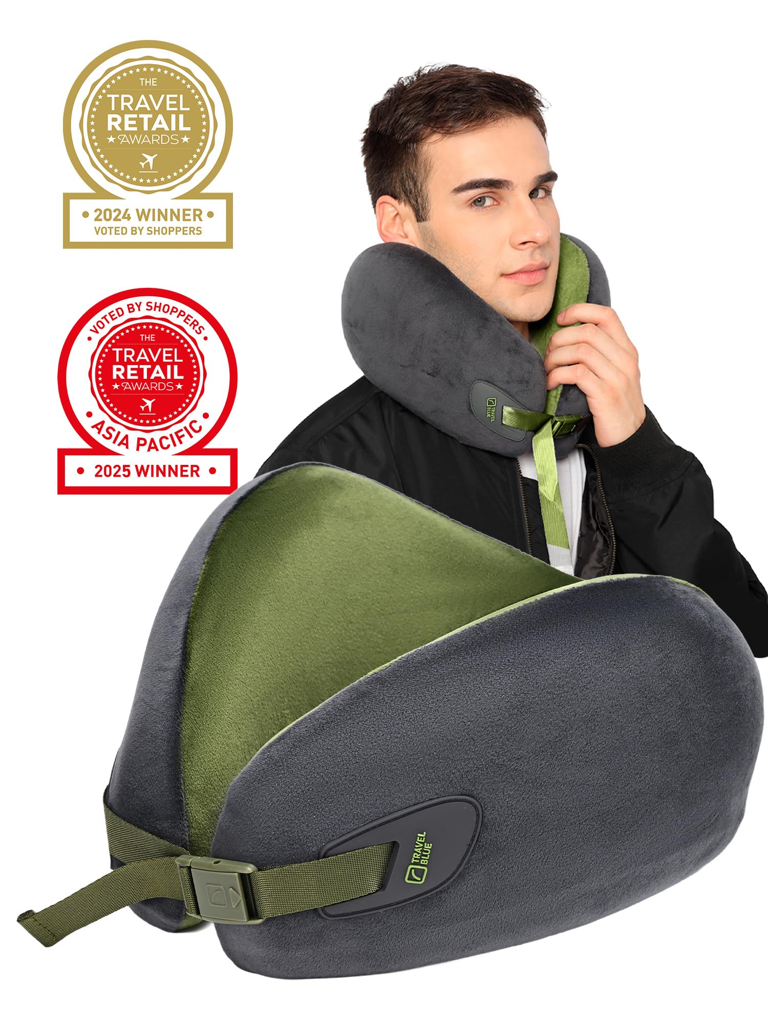 Travel Blue Infinity - Cuscino cervicale ergonomico in memory foam con supporto a 360°, per un sonno indisturbato, materiale lussuoso e ipoallergenico