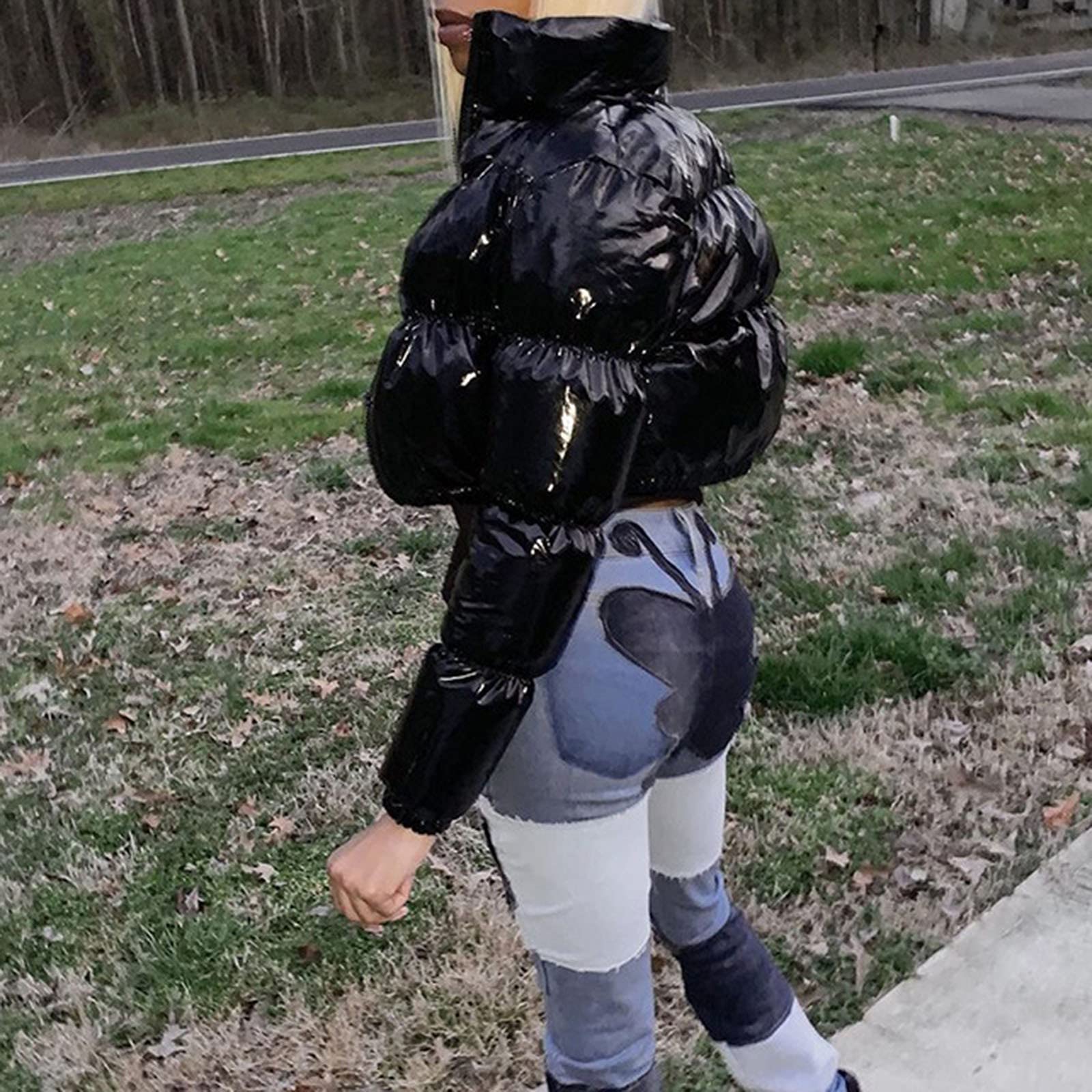 Piumino da donna leggero corto – Piumino da donna casual invernale con chiusura lampo cappotto invernale con tasca trapuntata colletto alto sciolto giacca trapuntata senza cappuccio giacca outdoor