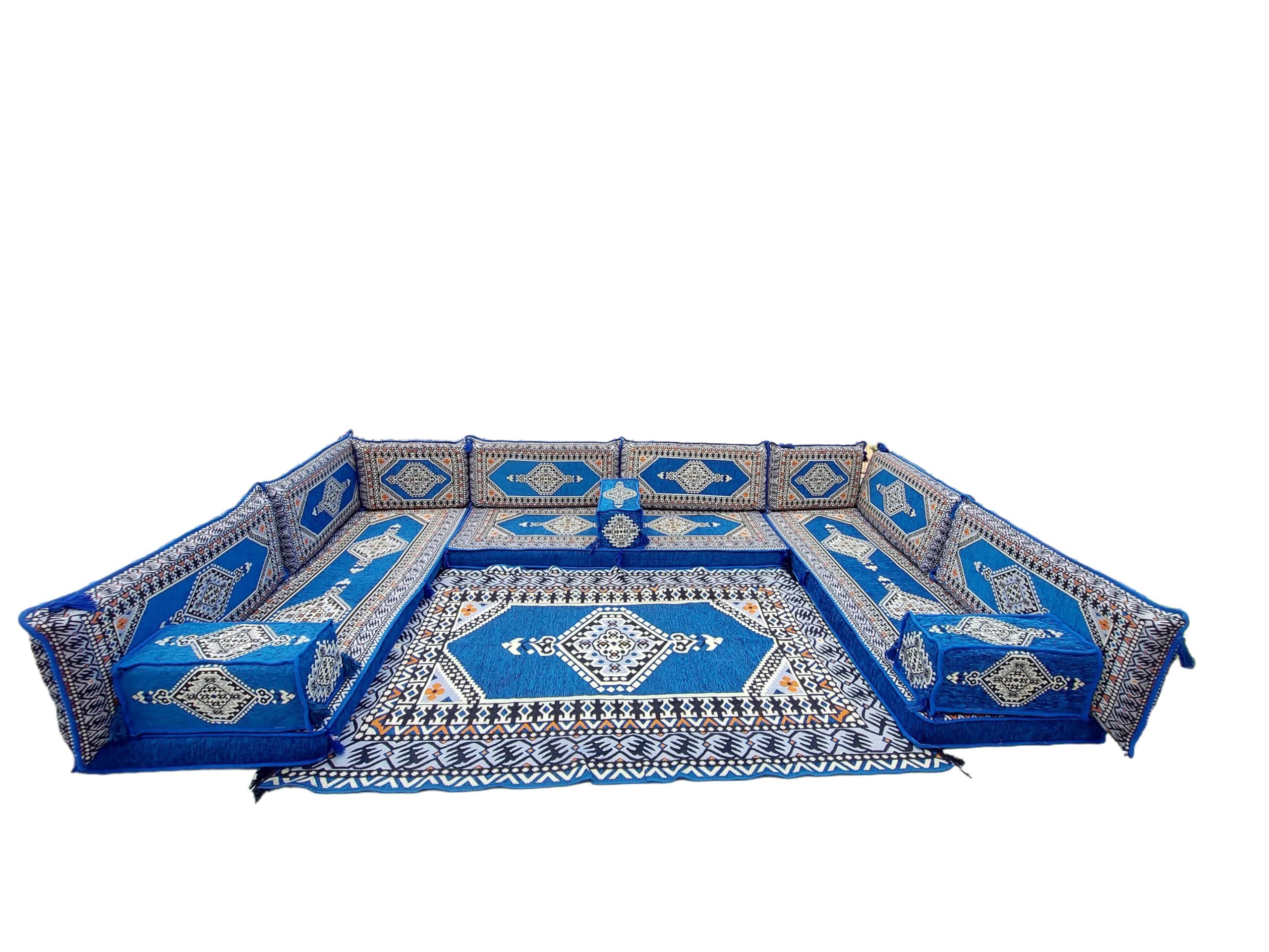 arabicsofa U Shaped Arabic Sofa Set – Royal Blue Modular Floor Seating for Guest Room