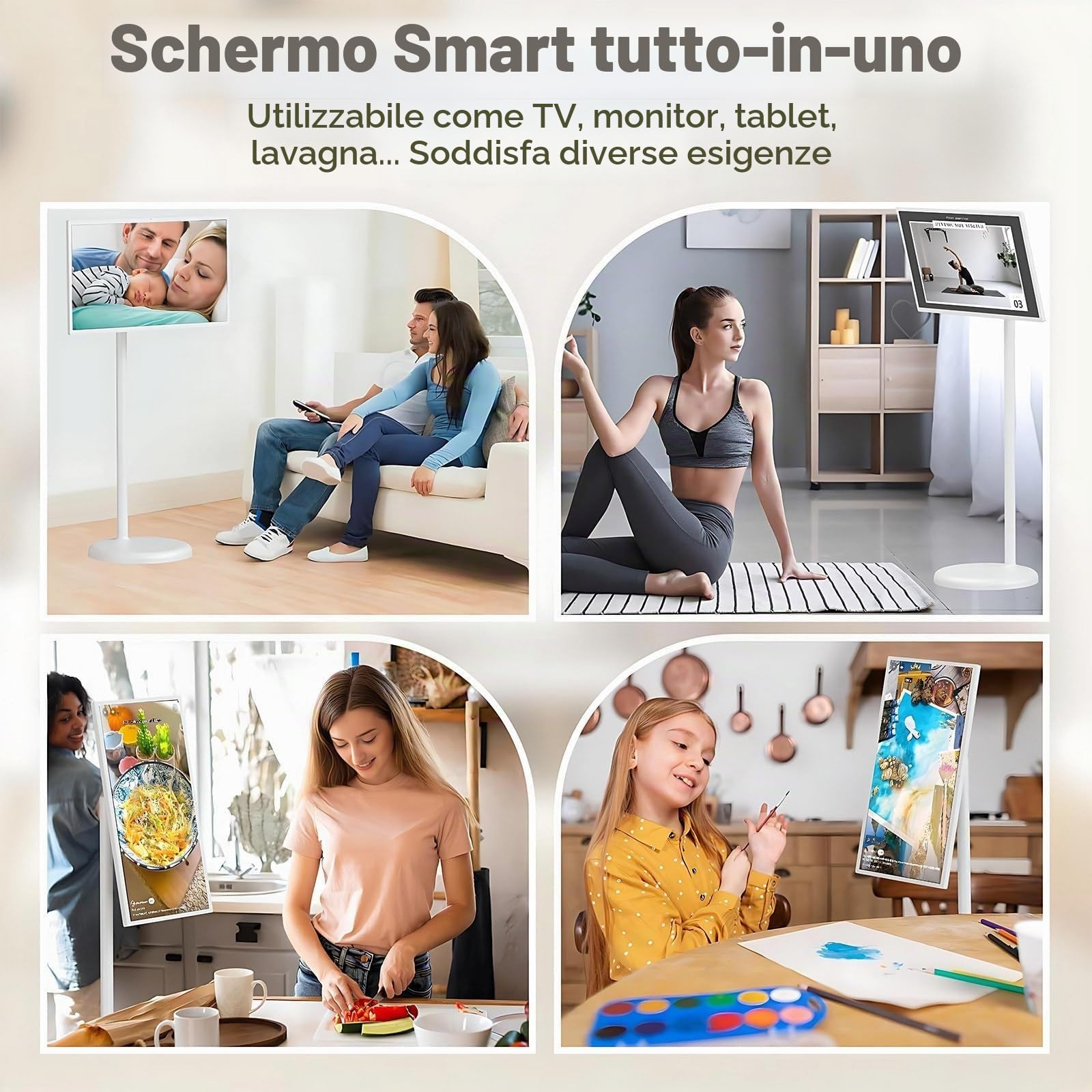 Monitor Portatile 4K Touchscreen,tv portatile con piedistallo,Smart TV Android con Display Rotabile 360°,con le ruote,senza fili,touch screen ,Batteria Ricaricabile, Schermo FHD 1920x1080(4+64G,24IN)