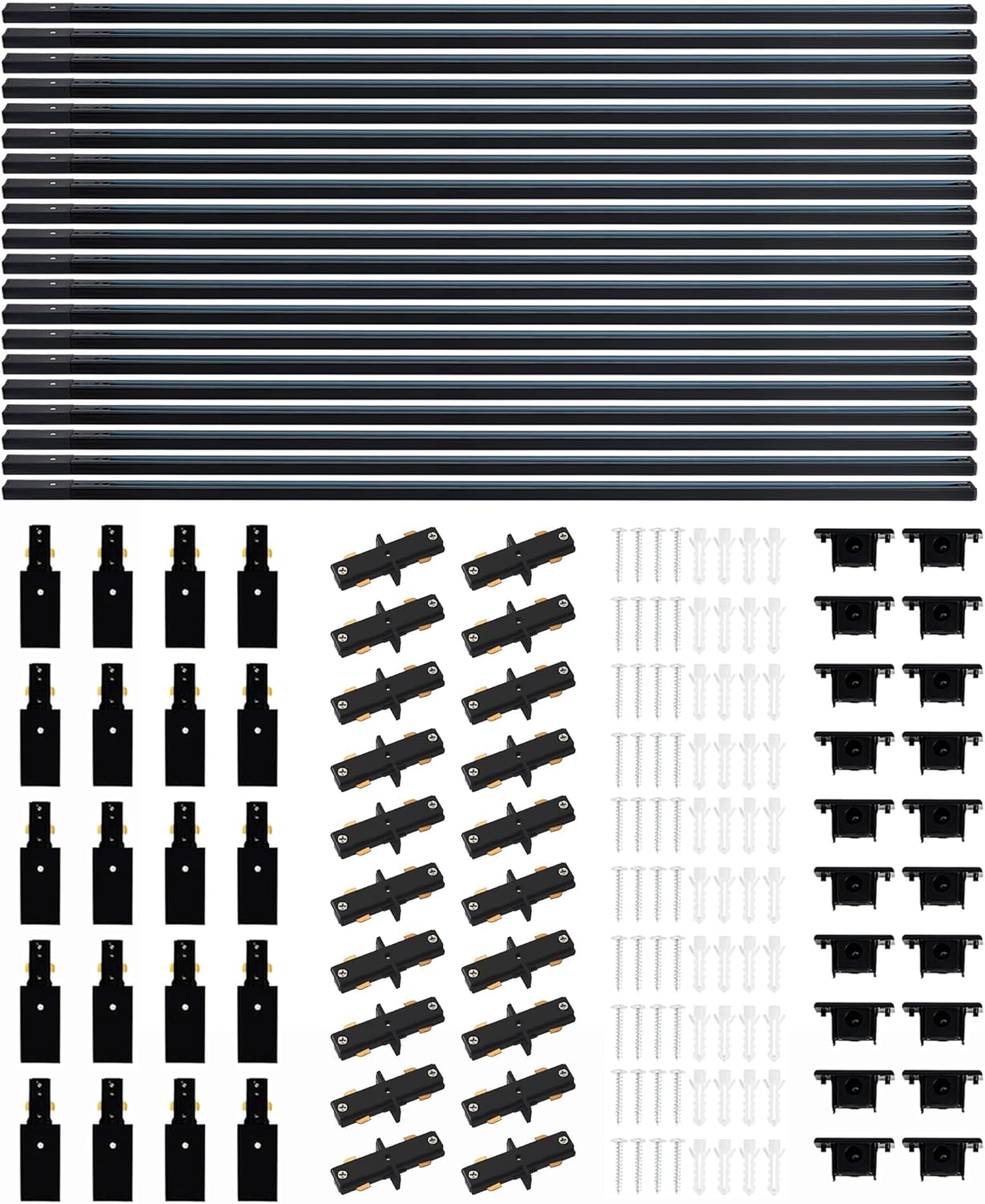 66FT H Track Lighting Rails Black, H Type Track Lighting Rails Kit with End Caps and Live End Feed Connector, Compatible with 3-Wire Single Circuit H Style System