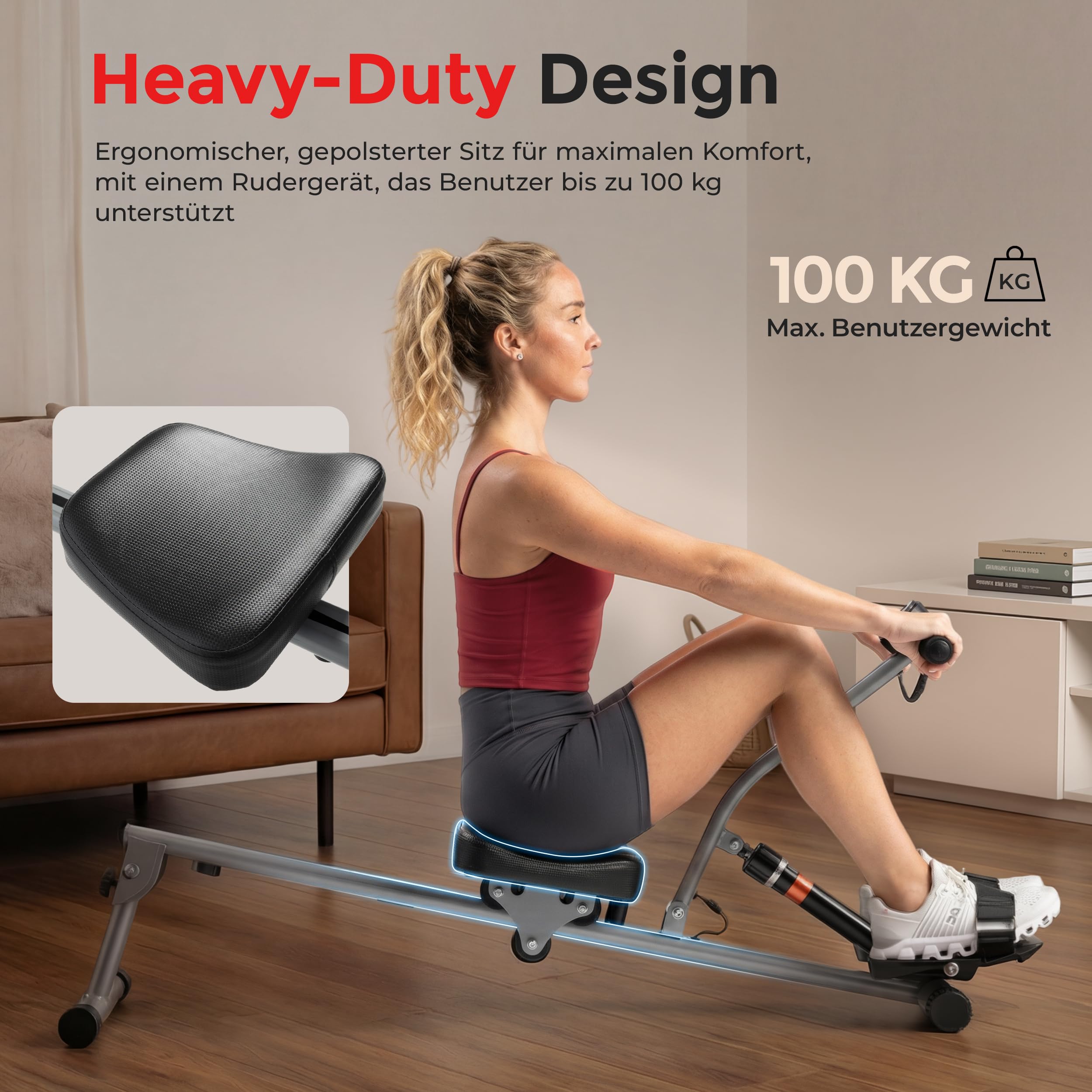 Sunny Health & Fitness Intelligentes Rudergerät, kompaktes, verstellbares Rudergerät mit 12 Widerstandsstufen für das Ganzkörpertraining