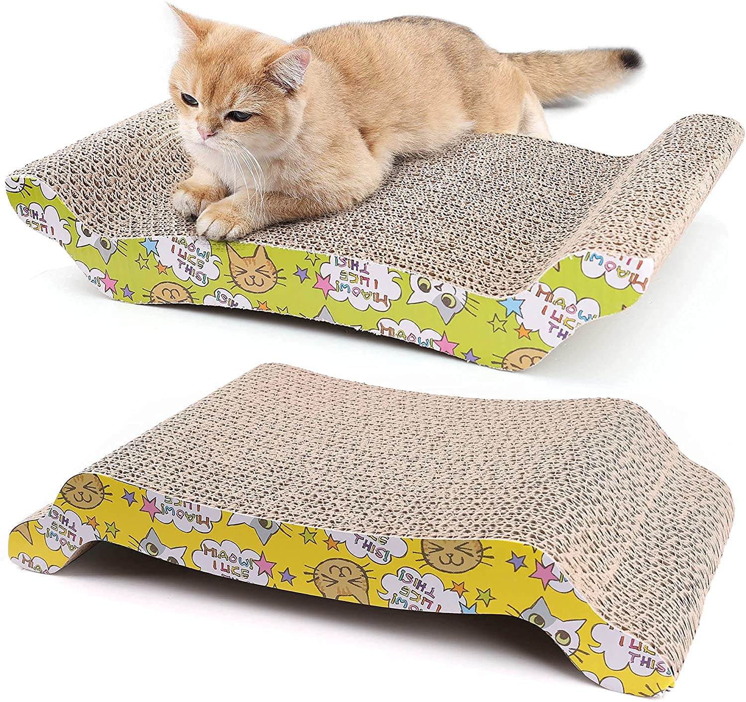 COOLBABYCat Scratcher Cardboard, Reversible Corrugated Cat Scratching Pad Replacement Scratcher Pad Lounge Sofa Bed, Catnip Included, Yellow, YLY1009