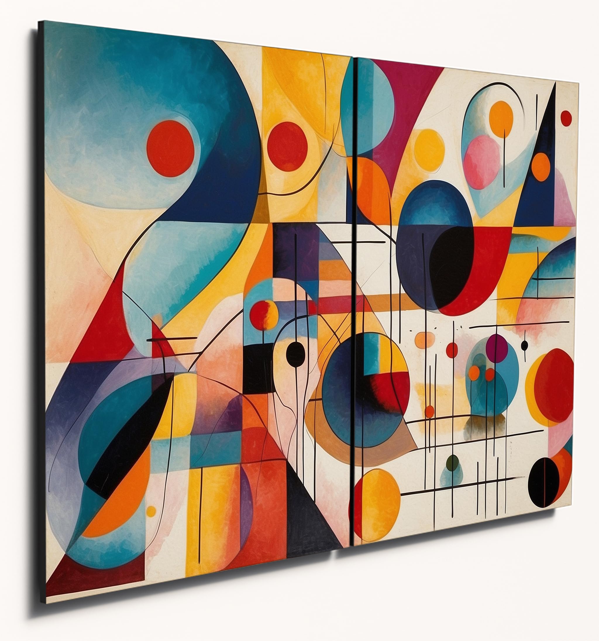 The Plum Penguin Design 1 Kandinsky Style Abstract Wooden Wall Art - A4 Dual Mdf Panels With Colourful Geometric Design Canvas Alternative 40 X 30Cm