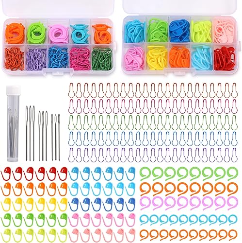 Marcadores de punto de ganchillo, marcadores de punto de colores con agujas romas de ojo grande, 326 marcadores de puntada para tejer con caja de