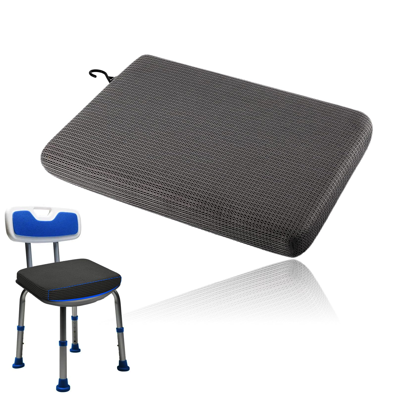 Cuscino Doccia 40x30x5cm Riempimento POE Traspirante, Fodera Lavabile Rimovibile, Ganci Antiscivolo e Gancio Appendi per Sedie & Panche Bagno
