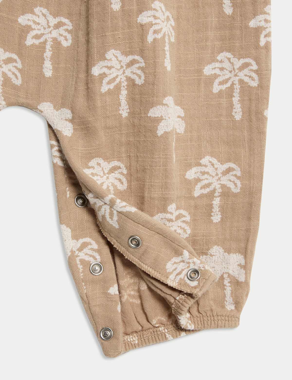 Marks & Spencer Pure Cotton Palm Tree Romper (0-3 Yrs) Brown Mix - Image 3 thumbnail
