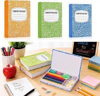 Spiareal 3 Pcs Composition Notebook Back to School Decorations, Vibrant | Faux Book Storage Boxes Set with Magnetic Lids, Aesthetic Marble Classroom Decor for Teachers Office Desk, Bookshelf