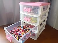 Vista 5 de Bonito organizador de almacenamiento de plástico de 4 cajones con asas de lazo rosa, cajones de escritorio transparentes para niñas, ideal