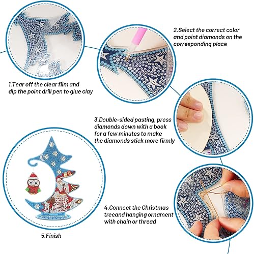 Miniatura 7 de Kit de adornos de árbol de Navidad con pintura de diamante 5D que brilla en la oscuridad, pintura de diamante de doble cara para decoración de