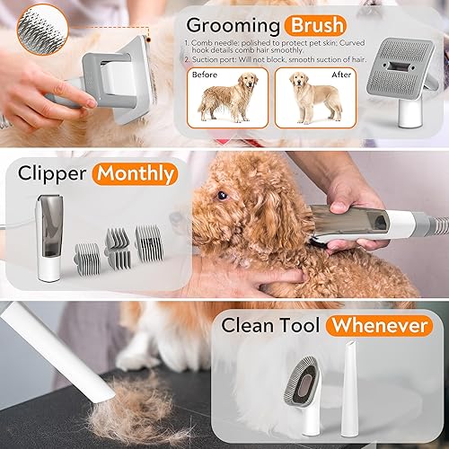 Miniatura 2 de Aspiradora de aseo para perros, kit de aseo para perros, removedor de pelo de succión de 12 kPa, cepillo para mascotas de bajo ruido, recoge el 99%