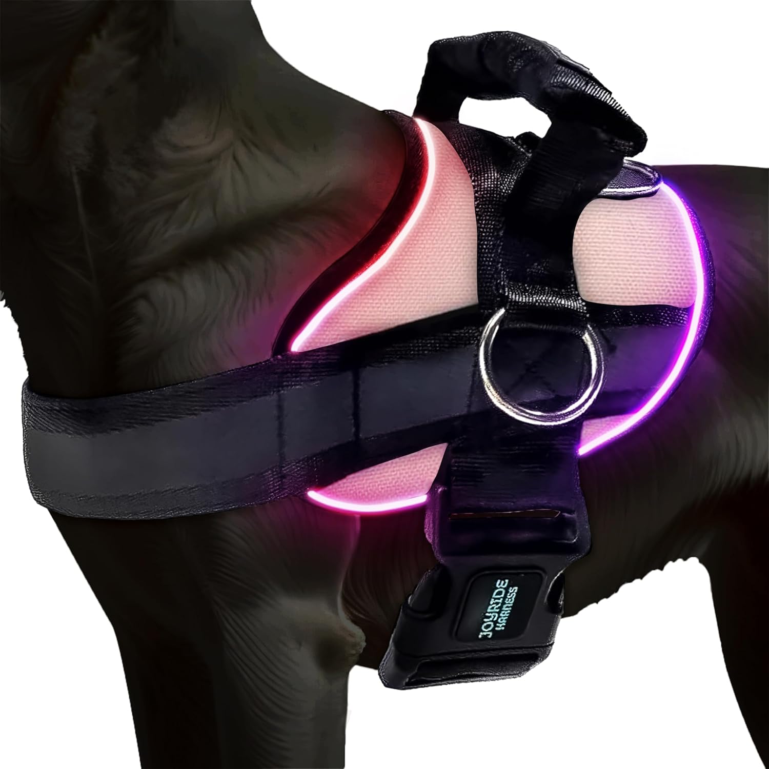 Joyride Harness LED Light Up Dog Harness 2.0 - Patent Pending Design, 3 LED Modes, Vibrant Rechargeable Lighting, Customizable Name Tag Area, and Convenient On/Off Button for Enhanced Pet Safety