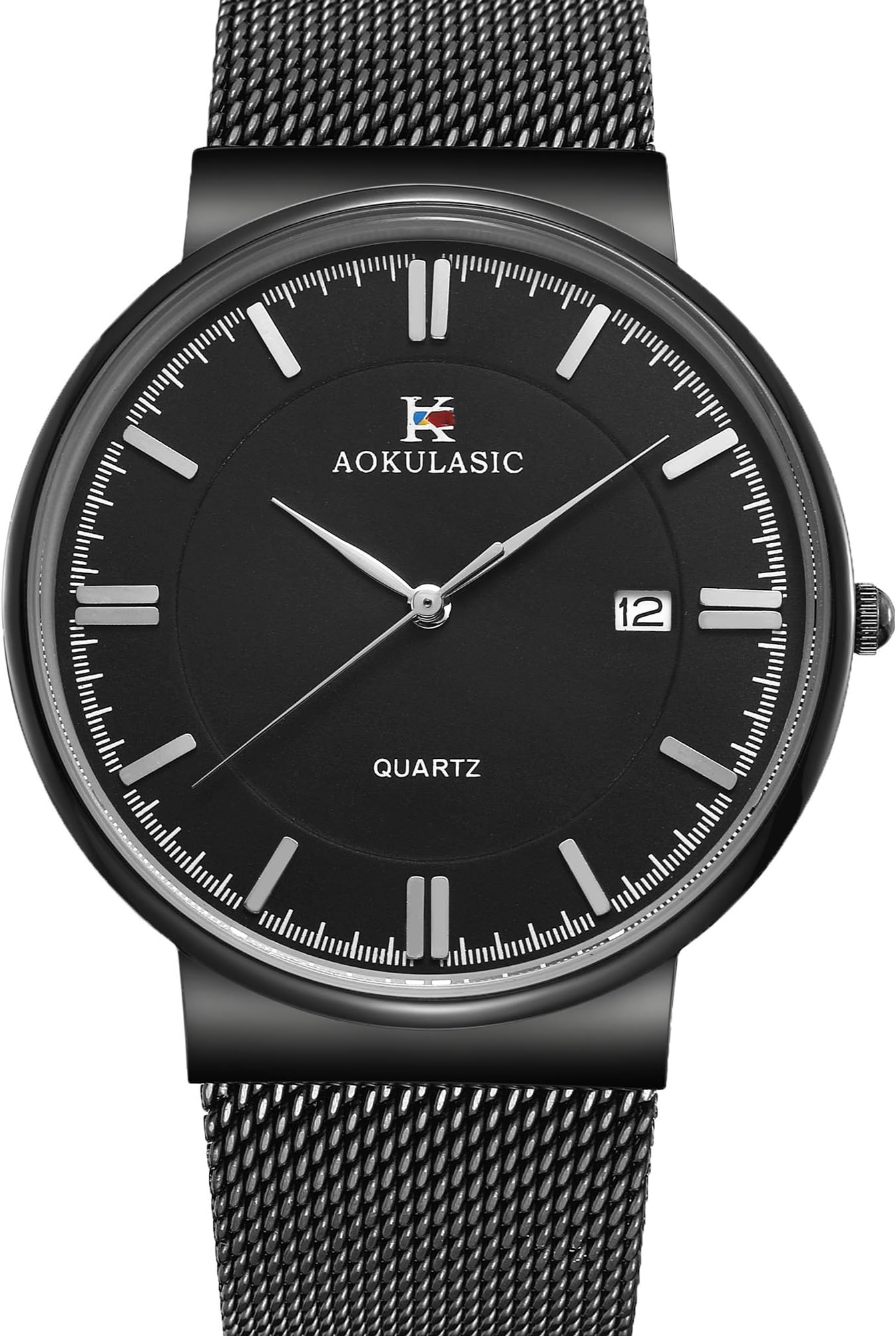 Fashion Date Analog Quartz Waterproof Wrist Watch with Slim Stainless Steel Mesh Band